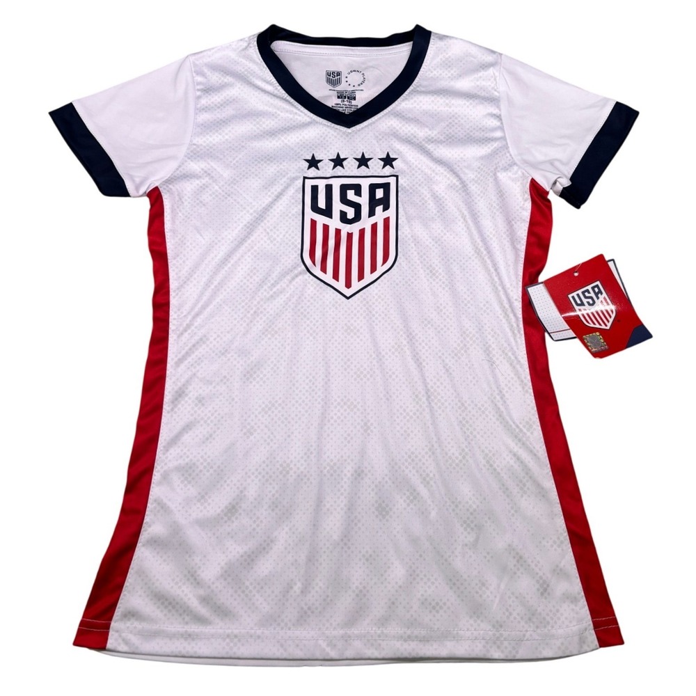 USWNT Players Megan Rapinoe Soccer Jersey Kids Small 8-10 White Red #15 V-Neck